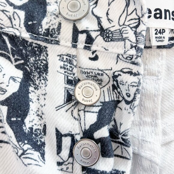 REFORMATION Comic Print High Rise Straight Jeans – Size 24P - Picture 7 of 16